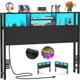 Aheaplus Headboard for Full Size Bed with Storage, Headboards with Outlets, USB Ports and LED Light, Full Size Head Board Only, Height Adjustable, Reversible, Sturdy and Stable Headboard, Black Aheaplus