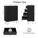 Masupu 4 Drawer Dresser, Drawer Chest, Tall Storage Chest Cabinet Organizer Unit with Metal Legs, Small Dresser for Bedroom, Living Room, Closet, Hallway Black Stripe Masupu