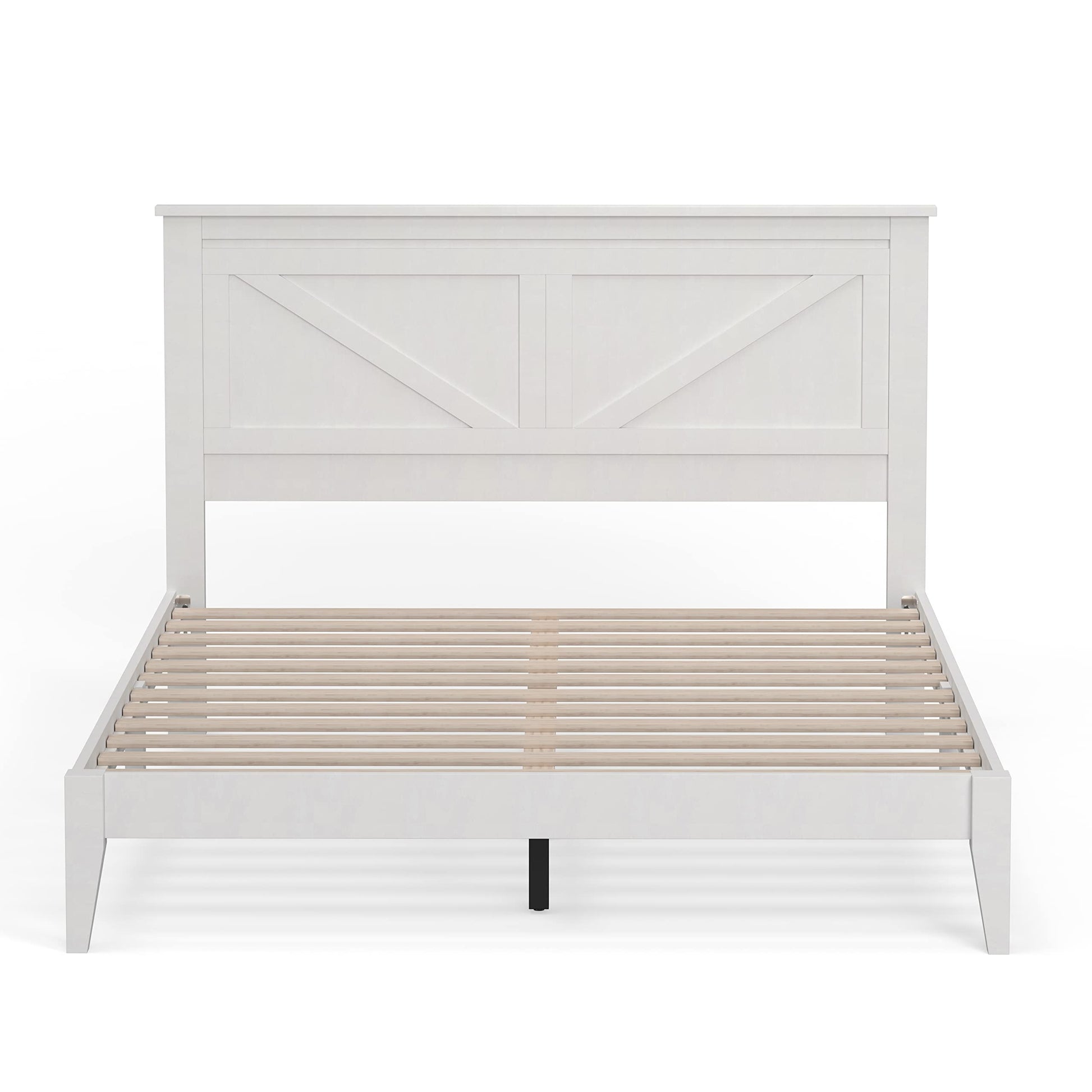 Farmhouse Solid Wood Queen Platform Bed in Gloss White by Glenwillow Home - WoodArtSupply