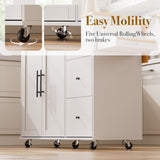 GRUSIGN Kitchen Island with Storage, Rolling Kitchen Cart with 3 Drawers Kitchen Storage Cabinet on Wheels with Inner Adjustable Shelves for Dining Room/Living Room Thicker,39.37" L X 20.05" W, White GRUSIGN