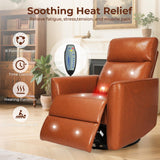 Homdox Power Recliner Chair Swivel Glider with Massage and Heat, Living Room Nursery Reclining Chair with USB, Faux Leather, for Small Spaces, Orange-Brown Homdox