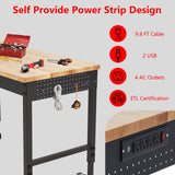 EuKer Workbench 72x25 Inch, Adjustable Height Worktable for Garage, Rubber Wood Top & Cold-Rolled Steel Table Workbench, Heavy Duty Workstation with Power Outlets & Wheels, 2000 Lbs Load Capacity Euker