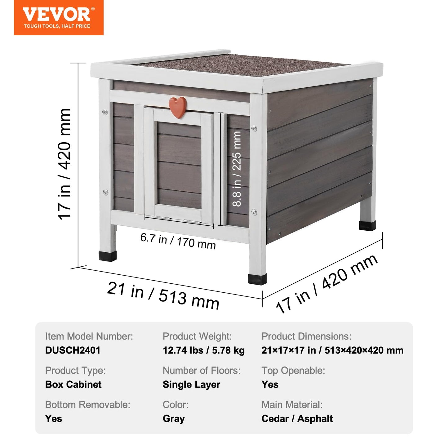 VEVOR Outdoor Cat House Weatherproof, Feral Cat Shelter for Multiple Cats, Outdoor Wooden Cat Rabbit House with PVC Door Flaps and Open Roof, 21" L x 17" W x 17" H