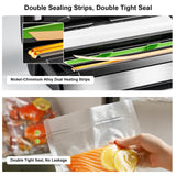 Gasbye Vacuum Sealer Machine, 95kPa Food Sealer with Double Heat Seal for Dry/Moist Food, Easy-lock Handle, Built-in Bag Storage & Cutter, Progress Display, Removable Drip Tray, Silver Gasbye