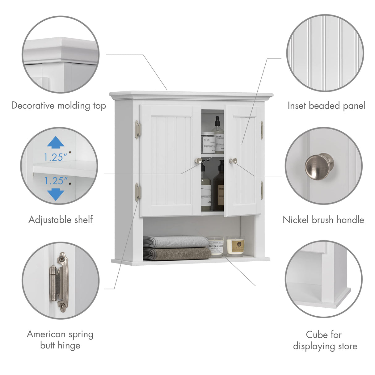 UTEX Bathroom Cabinet Wall Mounted, Wood Hanging Cabinet, Wall Cabinets with Doors and Shelves Over The Toilet for Bathroom,White UTEX