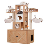 Heybly Cat Tree with Litter Box Enclosure for Indoor Big Cat, Cat Tower for Large Cats 20 lbs Heavy Duty,Modern Cat Condo Furniture with Scratching Posts, Walnut HCT110WB Heybly