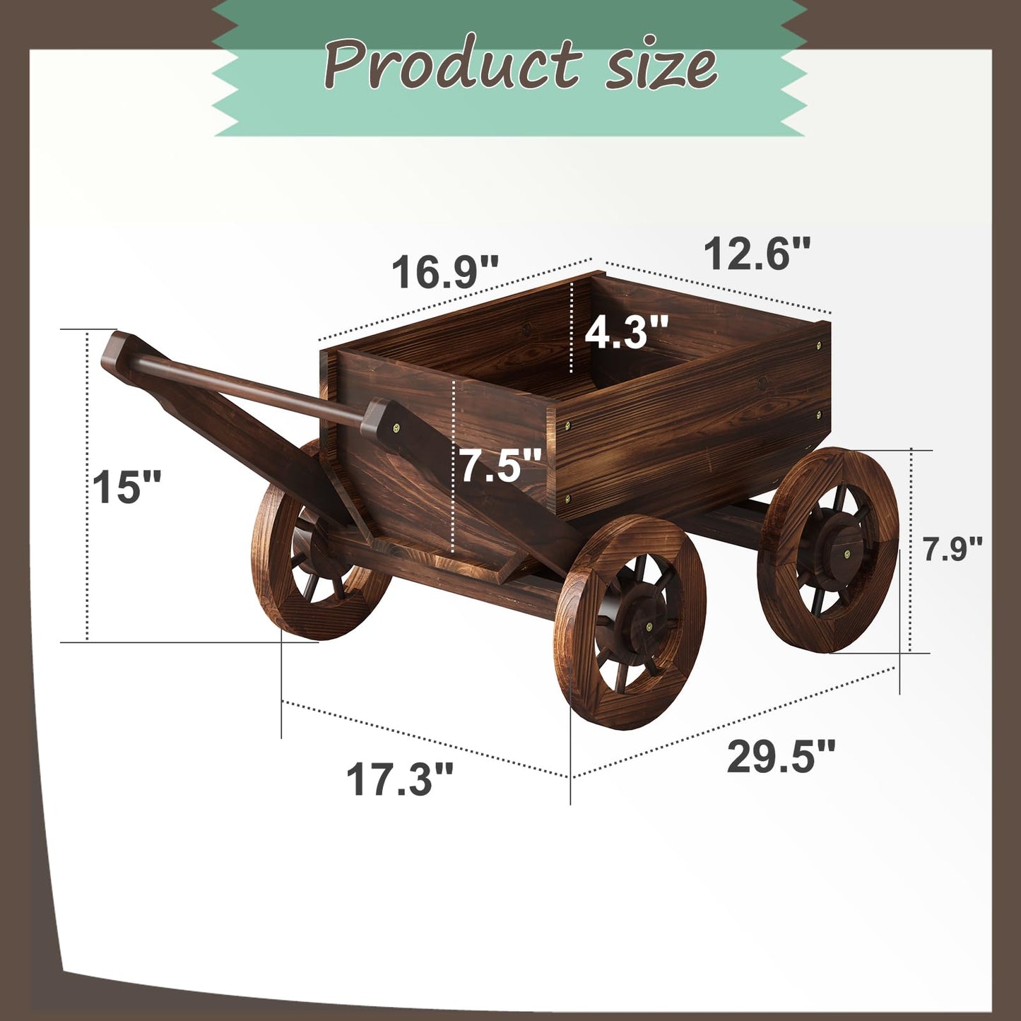 PULIJIA Wooden Wagon Planter Outdoor Garden Planter, Trolley Decoration Succulent Flower cart, Indoor Outdoor Backyard Balcon Decor cart with Wheels, Planter for Patio (HC-S)