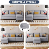 Shintenchi Small Sectional Couch Sofas, 3 Seat L Shape Sofa with Ottoman, Fabric Upholstered Convertible Sofa Couches, Small Couch for Apartments and Office (Light Grey) Shintenchi