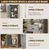 66" Tall Farmhouse Bathroom Storage Cabinet with Barn Doors and Drawer, Narrow Storage Unit, Adjustable Shelves & 5-Tier Space, Freestanding Cabinet for Bathroom, Entryway, Kitchen, Wash Grey Vabches