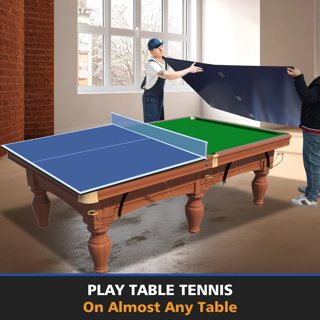 AOKUNG 7ft Mid-Size Ping Pong Conversion Top Foldable & Portable Table Tennis Table Top for Indoor Games-Blue AOKUNG