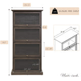 CKEASEAN Tall Bookcase with Glass Doors, 63" H Farmhouse Glass Curio Display Cabinet with Flip up Doors, Elegant Storage Cabinet with 4-Tier Shelves, Rack for Living Room (Brown) CKEASEAN