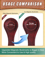 6 Pcs Magnetic Bookmarks, Personalized Bookmarks, Vintage Faux Leather Book Mark, Double-Sided Magnetic Bookmarks (Red+Green+Brown+Black+Blue+Coffee) flewfun