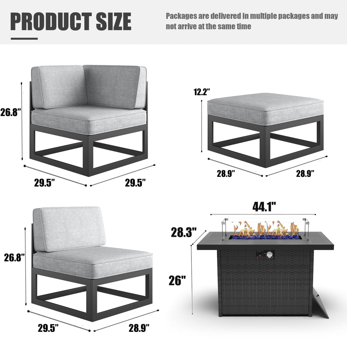 LayinSun Large Aluminum Patio Furniture Set with Fire Pit Table, 11 Pieces Modern Outdoor Conversation Set Sectional Metal Sofa Set with Olefin Cushion LayinSun