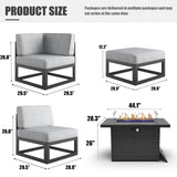 LayinSun Large Aluminum Patio Furniture Set with Fire Pit Table, 11 Pieces Modern Outdoor Conversation Set Sectional Metal Sofa Set with Olefin Cushion LayinSun