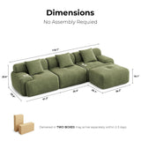 LIKIMIO 118" Modern L-Shaped Modular Sectional Sofa for Living Room, Corduroy Upholstery Green, Oversized 3-Seater Couch with Deep Seat and Movable Ottoman – No Assembly LIKIMIO