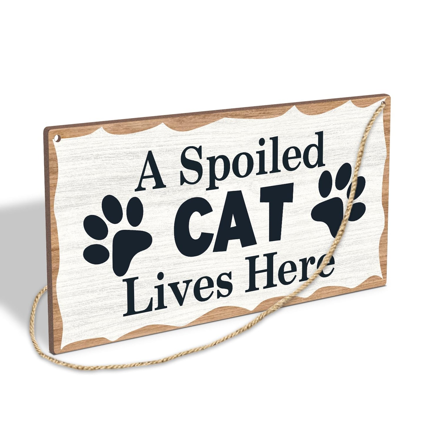 A Spoiled Cat Lives Here Wooden Hanging Sign Plaque, Wall Decor Sign With Personalized Quotes, Rustic Wood Sign Wall Art for Home Garden Yard Farmhouse - A29 - WoodArtSupply