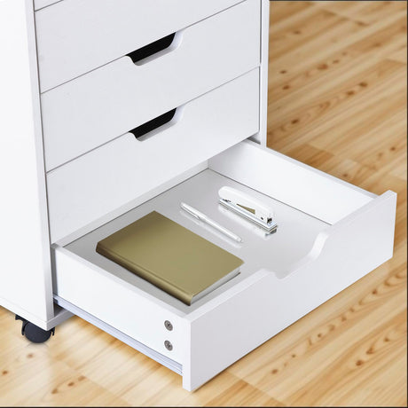 Saicool 5 Drawer Chest Storage Cabinet Dresser, Wood Nightstand, Mobile Organizer Drawers for Office Bedroom Hallway Entryway Closets,White Saicool
