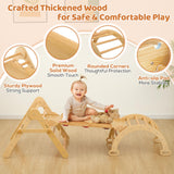 FUNLIO Foldable Pikler Triangle Set, Montessori Climbing Set with Solid Wood for Toddlers 2-5 yrs, Adjustable 5-in-1 Indoor Play Gym with Arch/Slide/Climbing Rock/Triangle, Easy to Install-Medium Size FUNLIO