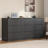 Winkalon 9 Drawer Dresser,62” Wide Chest of 9 Drawer Dresser, Modern Storage Cabinets with Large Wood Drawers for Bedroom, Living Room, Entryway, Hallway Black Winkalon