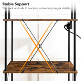 HOOBRO Kitchen Bakers Rack with Power Outlets, 5-Tier Microwave Stand, Coffee Bar with S-Shaped Hooks, Kitchen Storage Shelf Rack for Living Room, Dining Room, Rustic Brown and Black BF80UHB01 HOOBRO