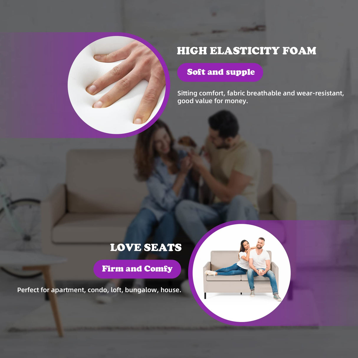 TYBOATLE Fabric Modern Small Loveseat Sofa Couch for Living Room, 51 Inch Upholstered 2-Seater Love Seats w/Iron Legs for Compact Small Space, Apartment, Bedroom, Dorm, Office (Beige) TYBOATLE