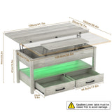 SYESWAY Lift Top Coffee Table with LED, 3-in-1 Multifunctional Coffee Table with Drawers and Hidden Compartments, Coffee Table Converts to Dining Table, for Living Room, Reception Room, Grey SYESWAY