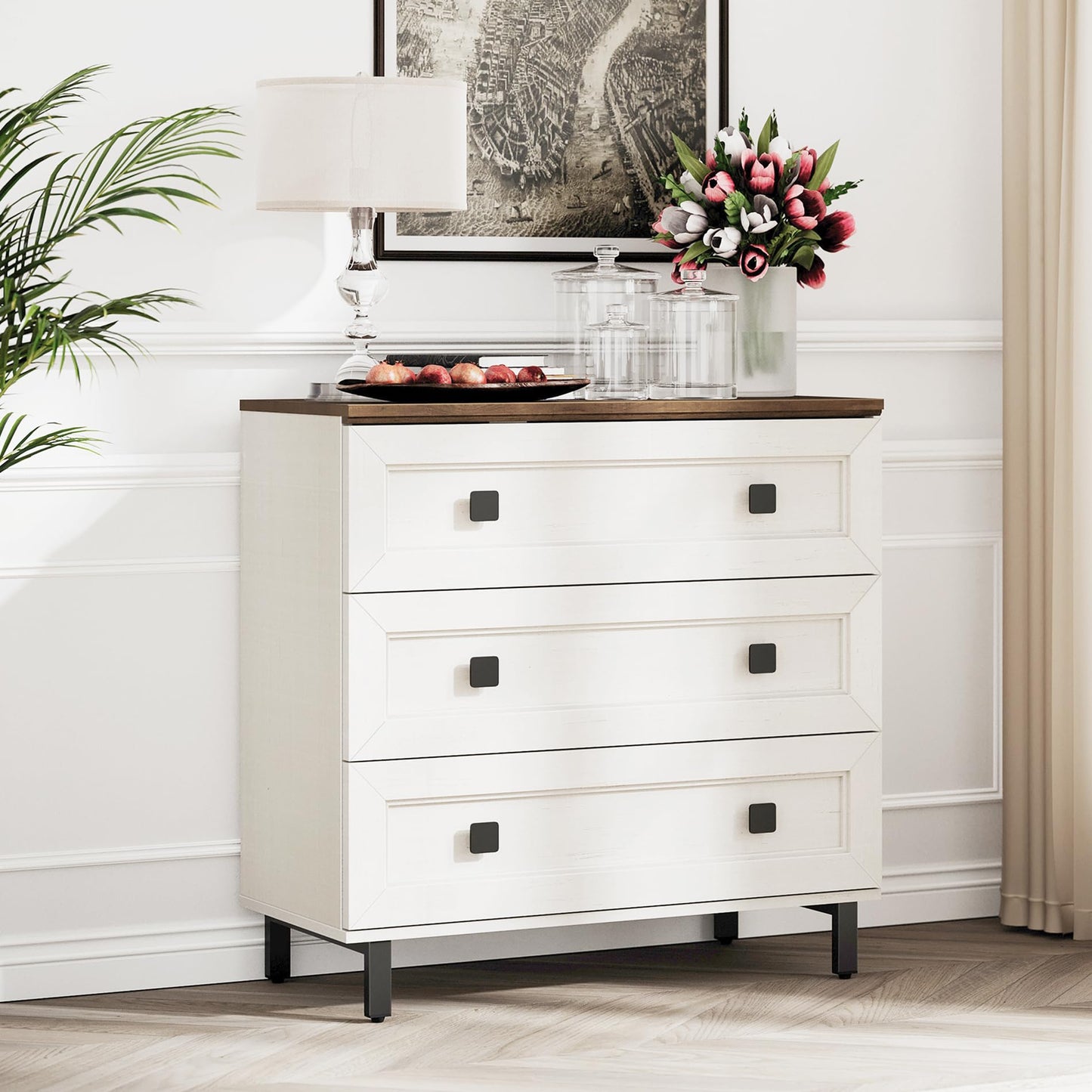 FENSULN White Dresser with 9 Drawers,3 in 1 Farmhouse Modern Chest of Drawers with Spacious Storage for Bed Room,Livingroom Hallway