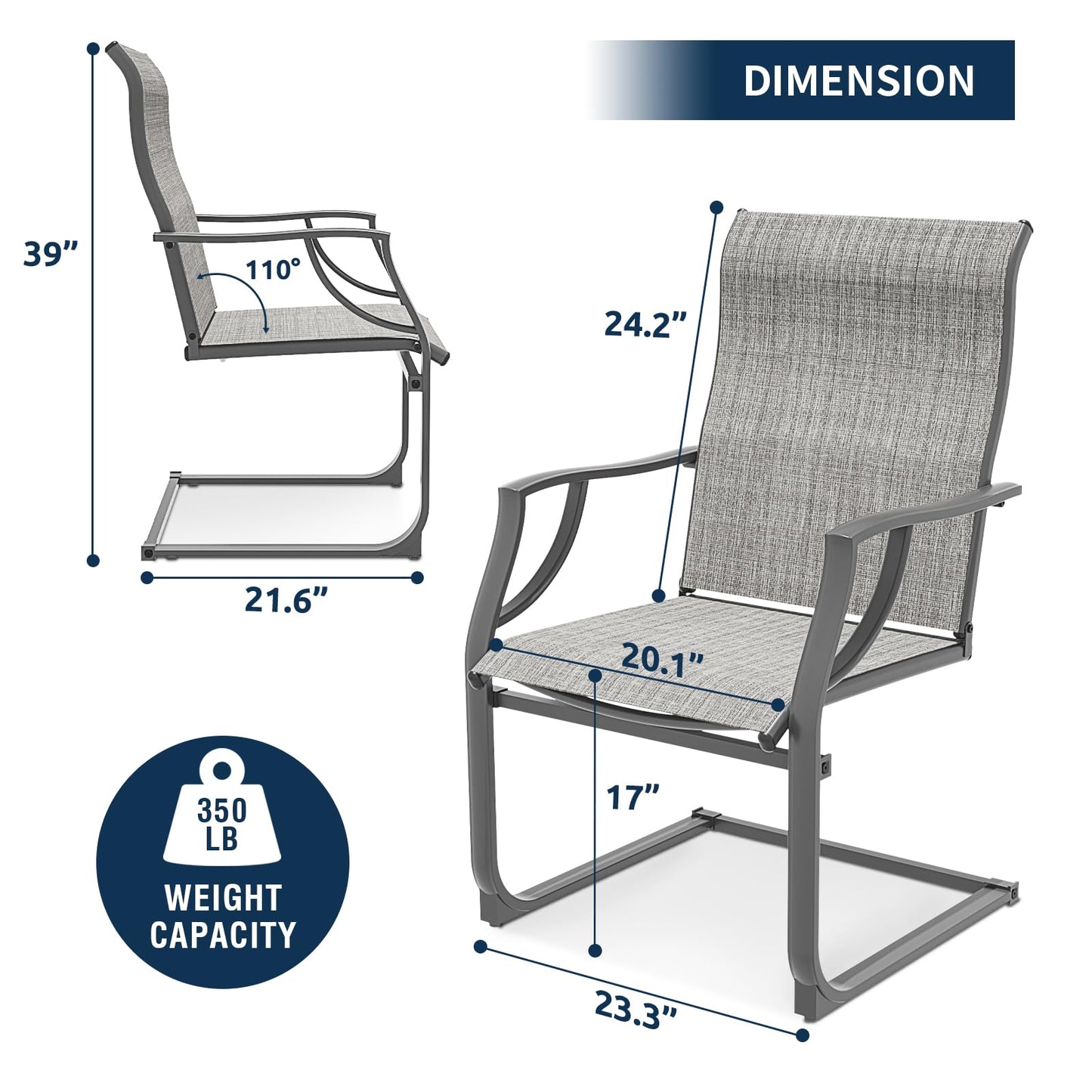 Amopatio Patio Chairs Set of 4, Outdoor Dining Chairs for All Weather, Breathable Garden Outdoor Furniture for Backyard Deck, Grey & White - WoodArtSupply