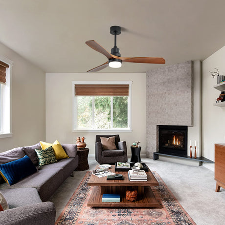 Sofucor 52 Inch Ceiling Fan With Lights Remote Control 3 Wood Fan Blade Ceiling Fans Noiseless DC Motor Solid Walnut and Matte Black For Farmhouse Modern Style Sofucor