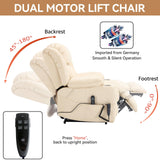 EZZUP Electric Lay Flat Recliner Chair with Vibration Massage Heat for Elderly People, Power Lift Chair with Dual Motor Cup Holders, Faux Leather Beige EZZUP
