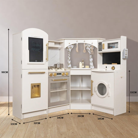 Large Wooden Corner Play Kitchen Sets with Ice Maker,Water Dispenser,Bread Maker,Washing Machine,Electronic Display,Toy Sink with Running Water,Stove with Light&Sounds, Birthday Gift for 3+Boys Girls Buoyantkids