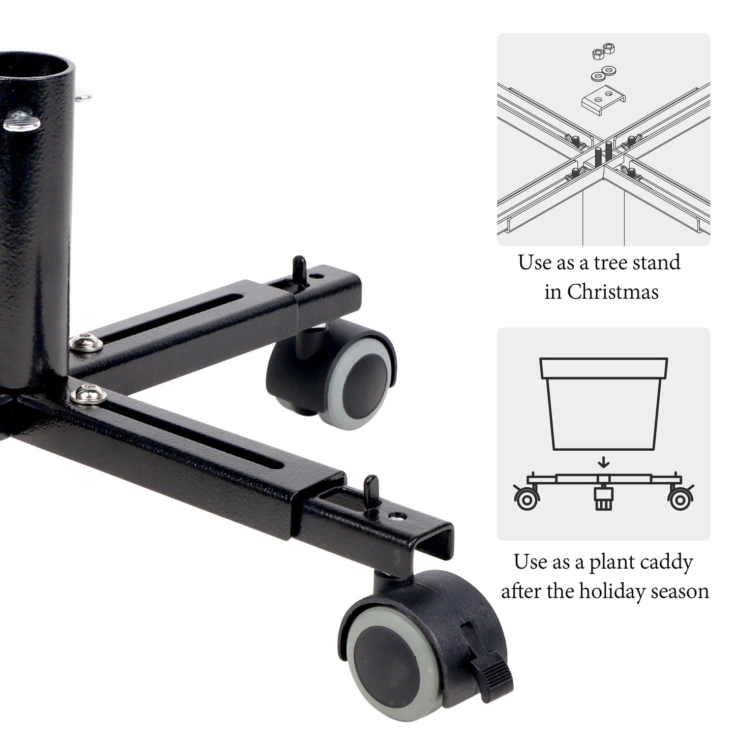 Blissun Christmas Tree Stand Base with Wheels, Movable Christmas Fake Tree Holder, Fits up to 7.5FT Artificial Trees, Plant Caddy with Wheels, Plant Taxi, Plant Dolly Cart After Christmas (Black)