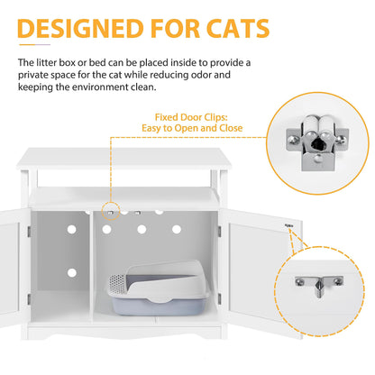 Yaheetech Cat Litter Box Enclosure, Large Hidden Litter Box Furniture with Storage Shelf, Dog Proof Wooden Cat House with Removable Divider, Indoor Cat Washroom Pet Side Table Storage Cabinet