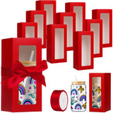Honoson 24 Pcs Gift Boxes with Ribbon for Sublimation Glass Exhibition Boxes Transparent Gift Box for 12oz 16oz 20oz Drinking Glasses Jars Sublimation Glass Can Blanks Tumbler Gift Box(Red) Honoson