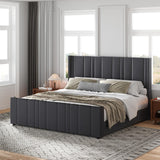 King Size Bed Frame and Headboard, Modern Velvet Upholstered Bed Frame with Vertical Channel Tufted Headboard & Footboard, Soft Bed Frame King, Noise Free, No Box Spring Needed, Easy Assembly, Grey HOMBCK
