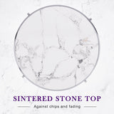 LifeSky Round Modern Coffee Table - 32" Faux Marble Circle Center Table Stone Metal Silver LIFE SKY