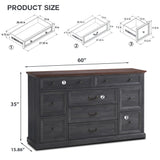 IFGET Farmhouse 9 Drawers Dresser for Bedroom, 60" Wide Wood Rustic Chest of Drawers, Large Storage Dressers Organizer for Bedroom, Living Room, Hallway, Dining Room, Dark Grey IFGET