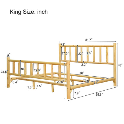 King Size Farmhouse Log Bed Frame with Headboard and Footboard, Rustic Style Pure Solid Pine Cylinder Construction Bed Fits Mattresses and Box Springs, Easy Assembly (Natural Finish-07, King) - WoodArtSupply