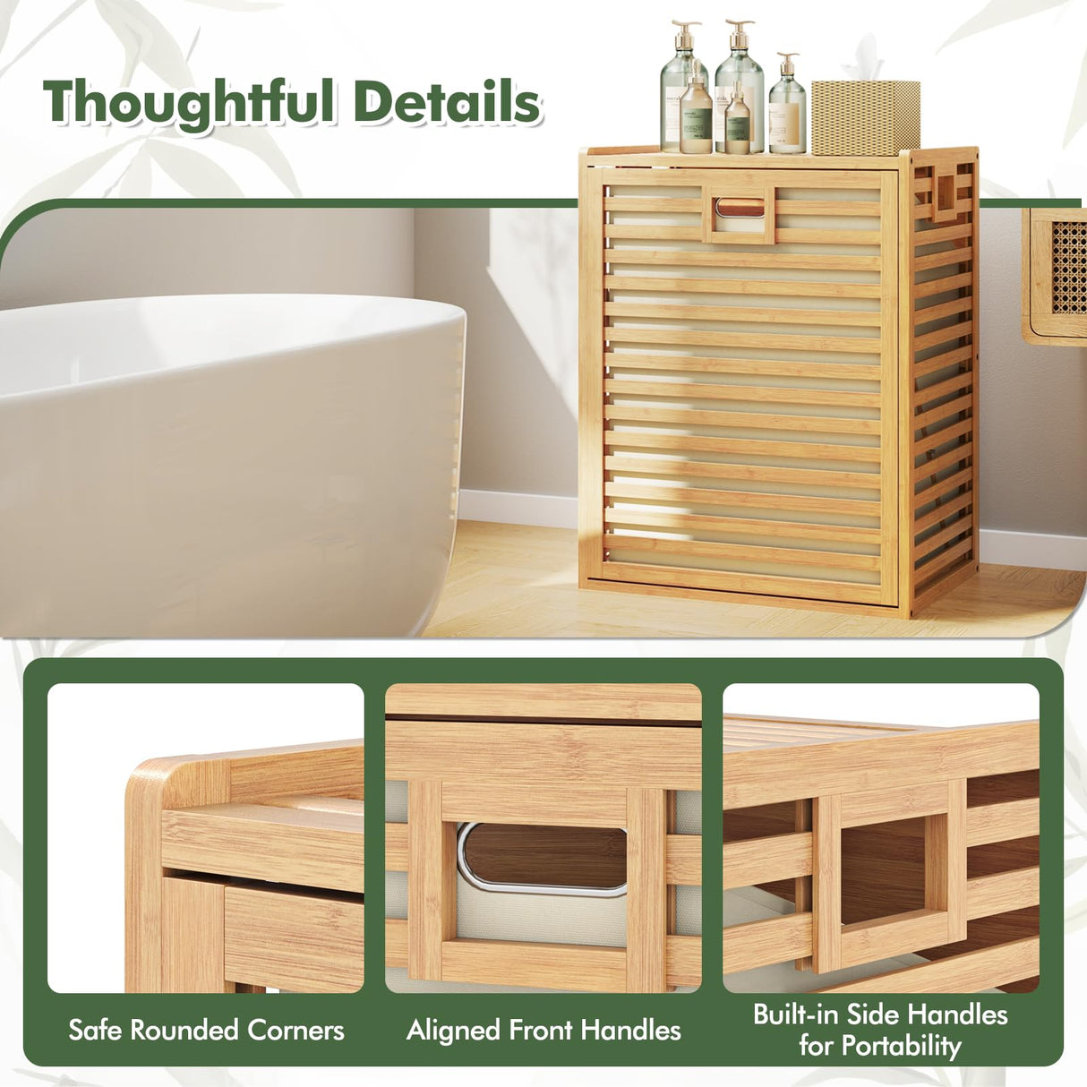 Giantex Tilt Out Laundry Hamper, Bamboo Laundry Storage Cabinet with Removable & Foldable Fabric Bin, Top Shelf, Laundry Basket Organizer for Bathroom, Laundry Room, Living Room, Bedroom, Natural Giantex