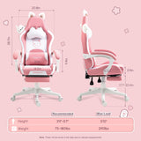 Dowinx Gaming Chair Cute with Cat Ears and Massage Lumbar Support, Ergonomic Computer Chair for Girl with Footrest and Headrest, Comfortable Reclining Game Chair 290lbs for Adult, Teen, Pink Dowinx