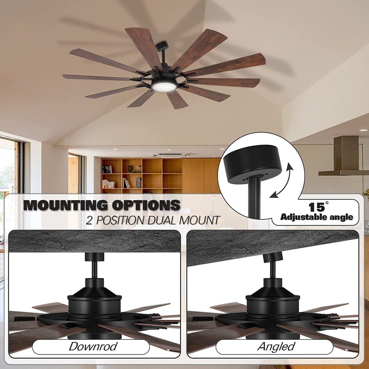 hykolity Ceiling Fan with Light and Remote 65 inch Farmhouse Large Ceiling Fan, Reversible Motor and Blades, 5CCT Selectable, for Living Room Basement Sunroom Porch Patio, 6-Speed Remote Cont - WoodArtSupply