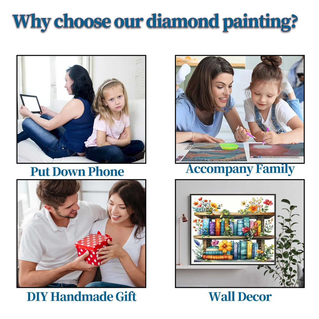 1tonine Flowers Bookshelf Diamond Art Painting Kits for Adults- 5D DIY Diamond dots for Beginners -Full Drill Round Diamond Gem Painting Kit Classroom Wall Art Decor Handmade Gift 1tonine