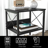 3 Tiers End Table with Charging Station,LED Side Table Turntable Stand for Vinyl Storage, Records Shelf for Albums, Vinyl Holder Shelf Records Player Stand for Living Room, Bedroom Black WoodArtSupply