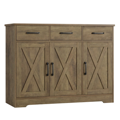 HOSTACK Modern Farmhouse Buffet Sideboard Cabinet, Barn Doors Storage Cabinet with Drawers and Shelves, Wood Coffee Bar Cabinet with Storage for Dining Room, Kitchen, Living Room, Rustic Brow - WoodArtSupply