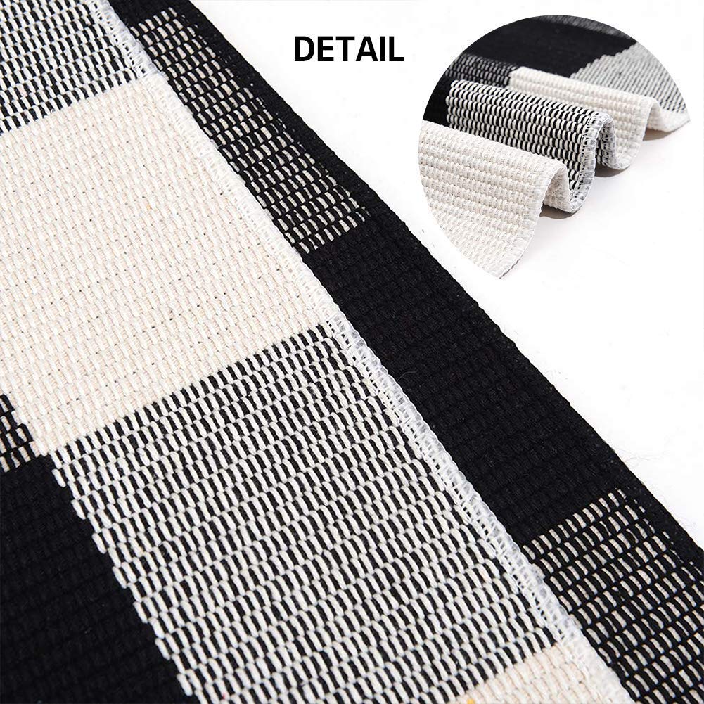MUBIN Cotton Buffalo Plaid Rug 27.5 x 43 Inches Black and White Check Rugs Hand-Woven Indoor or Outdoor Rugs for Layered Door Mats Washable Carpet for Front Porch, Kitchen, Farmhouse, Entryway MUBIN