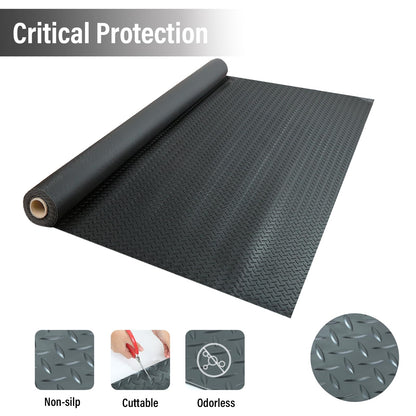 AUTORIFIC Heavy Duty Garage Floor Runner - Slip-Resistant Grip, Water & Stain Resistant PVC Mat for Garage, RV Trailer Flooring, Boats. 7.5 x 17 FT Diamond Plate in Black– Enhanced Protection