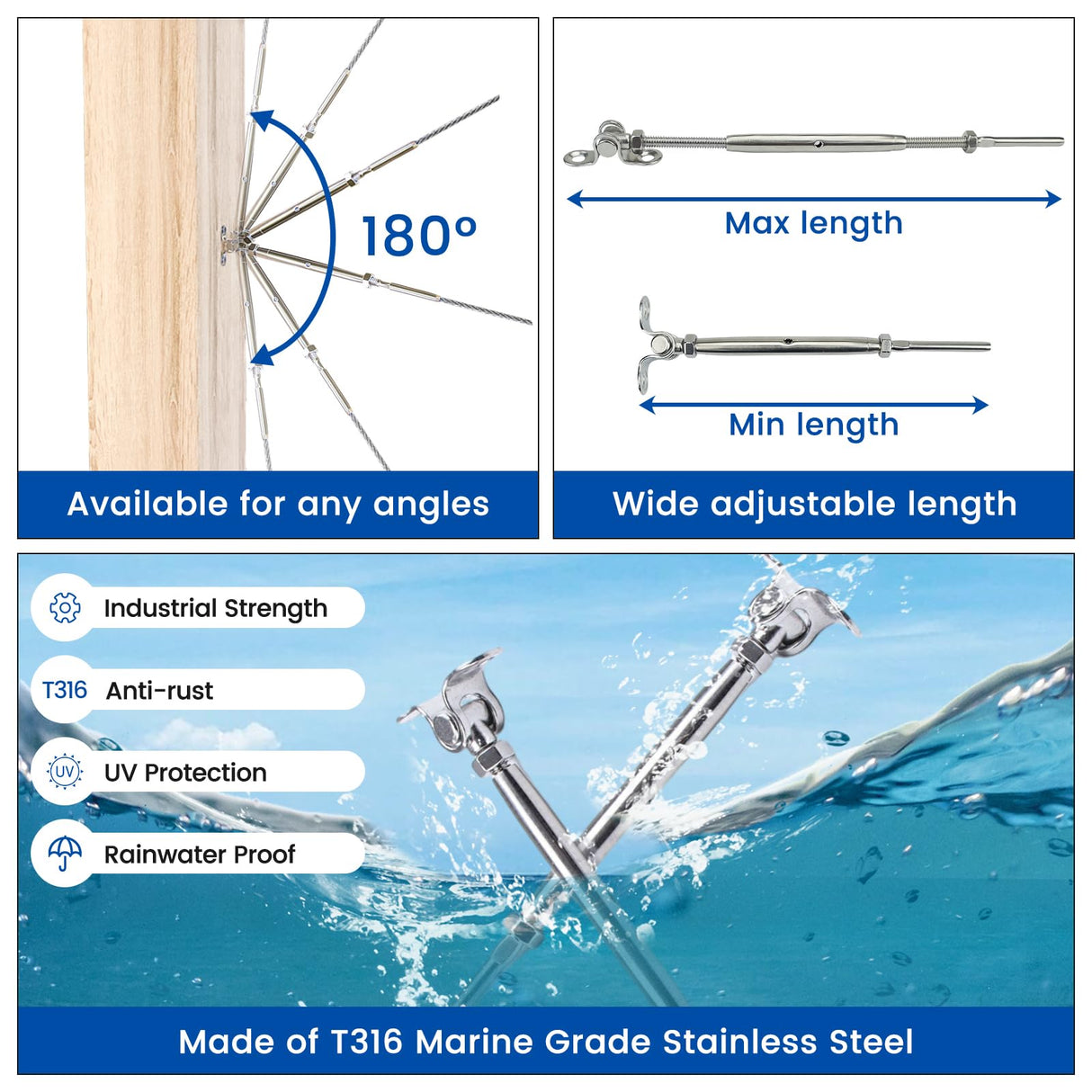 Muzata 50 Pairs 1/8" Cable Railing Hardware Kit Swage Toggle Turnbuckle for Wood Post T316 Stainless Steel Deck Cable Railing System Angle 180° Adjustable Stairs 100 Pack CK07 Muzata