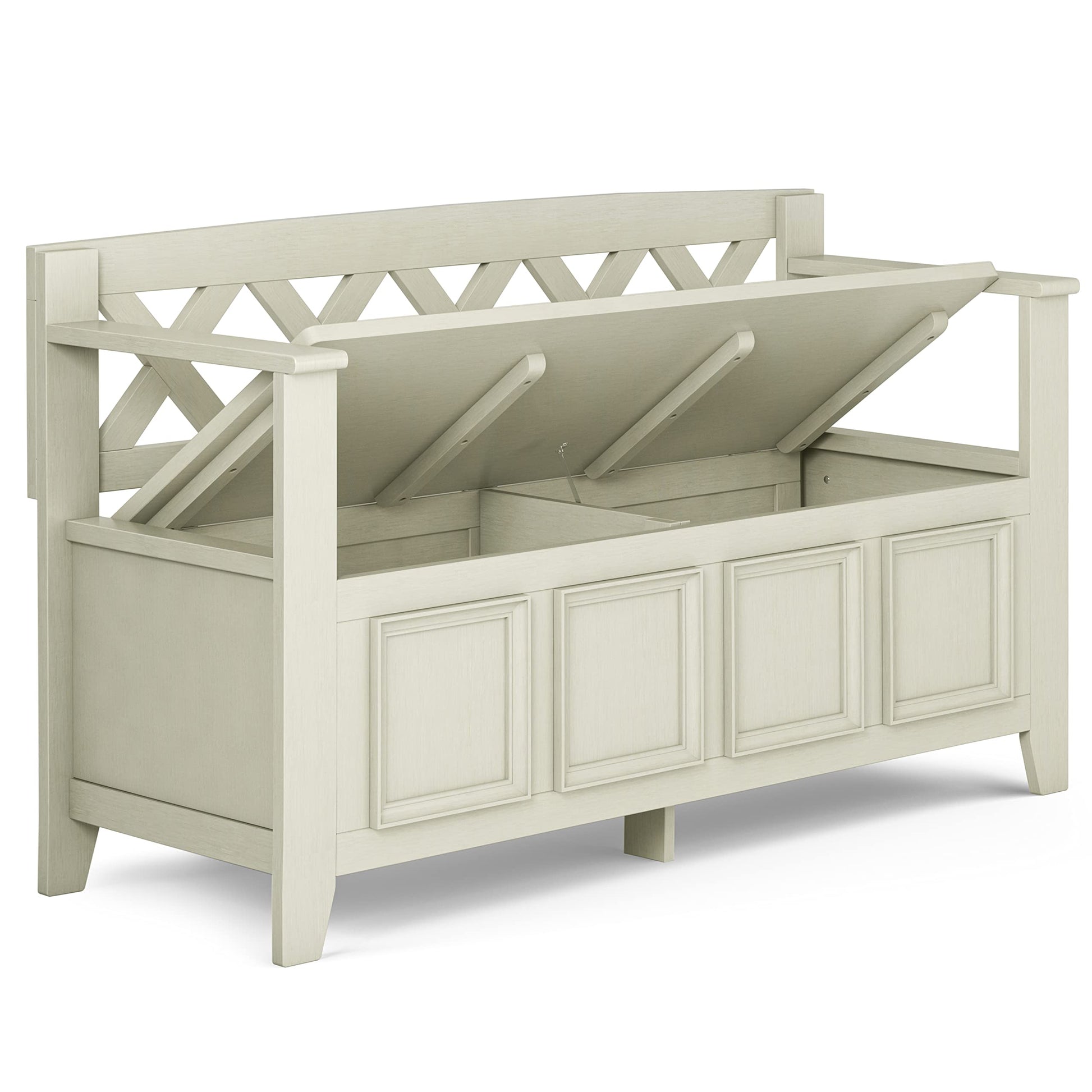 Amherst Solid Wood 48-Inch Entryway Storage Bench in Antique White - WoodArtSupply