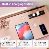 Patikuin Pink Dresser for Bedroom with LED Light & Charging Station, 6 Drawers Wooden Dressers for Women with Open Space, Modern Chest of Wide Drawers for Girls Bedroom Living Room, Entryway, Hallway Patikuin