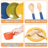 GAGAKU Wooden Dish Set for Kids,Play Dishes for Kids Kitchen, Wood Plates Set for Toddler, Montessori Wooden Kitchen Toys Accessories GAGAKU